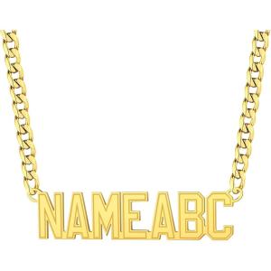 U7 Name Necklace Personalized, Stainless Steel 18K Gold Plated Nameplate Jewelry for Men Women, Multiple Name Necklace, Customized Initial Name Choker Necklace with Curb Chain(04.Custom Gold Name & Chain Length 18-30 Inch)