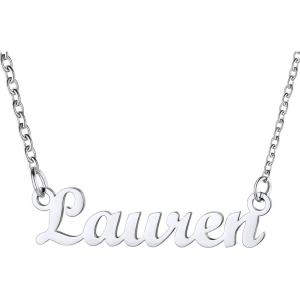 U7 Name Necklace Personalized, Stainless Steel 18K Gold Plated Nameplate Jewelry for Men Women, Multiple Name Necklace, Customized Initial Name Choker Necklace with Curb Chain(Lauren-Stainless Color)