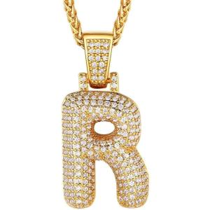 U7 Pendant Mens Hip Hop Jewelry Platinum/18K Gold Plated Lab Diamond Letter Necklaces Custom Number Chain Intials Name Necklaces(Letter R)
