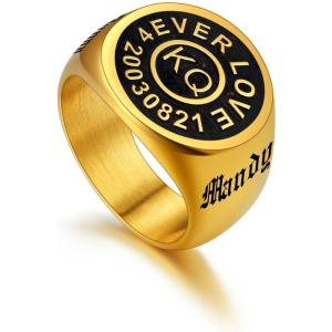 U7 Personalized Signet Rings for Men Women Stainless Steel/18K Gold Plated/Black Engraved Ring Custom Initial Ring Gifts for Boys Father(01.Black Circle-Gold)