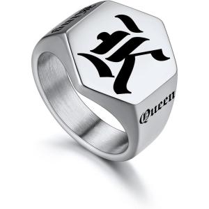 U7 Personalized Signet Rings for Men Women Stainless Steel/18K Gold Plated/Black Engraved Ring Custom Initial Ring Gifts for Boys Father(02.Hexagon-Steel)