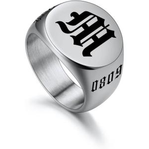 U7 Personalized Signet Rings for Men Women Stainless Steel/18K Gold Plated/Black Engraved Ring Custom Initial Ring Gifts for Boys Father(04.Round-Steel)
