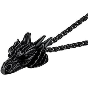 U7 Punk Chameleon/Eagle/Dragon/Hawk/Wolf Necklaces for Men Women, Retro Black Stainless Steel Animal Pendant Personalized Jewelry Gift Cool Necklace with 22 Inch Chain(05.Dragon Black)