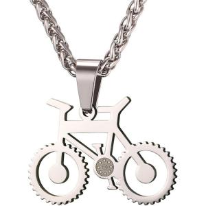U7 Punk Necklaces Stainless Steel 18K Gold Plated Large Hip Hop Dagger/Knife/Sword/Steampunk Gear/Large Razor Blade Pendant Necklace for Men Women, Chain 22-24 Inches(14.Bike Stainless)