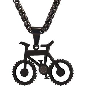 U7 Punk Necklaces Stainless Steel 18K Gold Plated Large Hip Hop Dagger/Knife/Sword/Steampunk Gear/Large Razor Blade Pendant Necklace for Men Women, Chain 22-24 Inches(14.Bike Black)