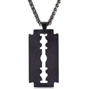 U7 Punk Necklaces Stainless Steel 18K Gold Plated Large Hip Hop Dagger/Knife/Sword/Steampunk Gear/Large Razor Blade Pendant Necklace for Men Women, Chain 22-24 Inches(Razor Blade/Black-Customized)