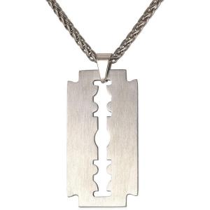 U7 Punk Necklaces Stainless Steel 18K Gold Plated Large Hip Hop Dagger/Knife/Sword/Steampunk Gear/Large Razor Blade Pendant Necklace for Men Women, Chain 22-24 Inches(01.Stainless Razor Blade(Medium))