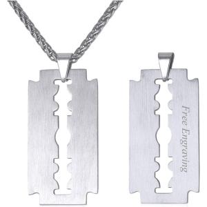U7 Punk Necklaces Stainless Steel 18K Gold Plated Large Hip Hop Dagger/Knife/Sword/Steampunk Gear/Large Razor Blade Pendant Necklace for Men Women, Chain 22-24 Inches(Razor Blade/Stainless-Customized)