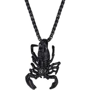 U7 Punk Necklaces Stainless Steel 18K Gold Plated Large Hip Hop Dagger/Knife/Sword/Steampunk Gear/Large Razor Blade Pendant Necklace for Men Women, Chain 22-24 Inches(09.Scorpio Black)