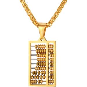 U7 Punk Necklaces Stainless Steel 18K Gold Plated Large Hip Hop Dagger/Knife/Sword/Steampunk Gear/Large Razor Blade Pendant Necklace for Men Women, Chain 22-24 Inches(15.Abacus/Gold)