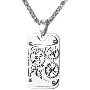 U7 Punk Necklaces Stainless Steel 18K Gold Plated Large Hip Hop Dagger/Knife/Sword/Steampunk Gear/Large Razor Blade Pendant Necklace for Men Women, Chain 22-24 Inches(03.Stainless Gear Dog Tag)