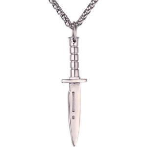 U7 Punk Necklaces Stainless Steel 18K Gold Plated Large Hip Hop Dagger/Knife/Sword/Steampunk Gear/Large Razor Blade Pendant Necklace for Men Women, Chain 22-24 Inches(06.Dagger Stainless)
