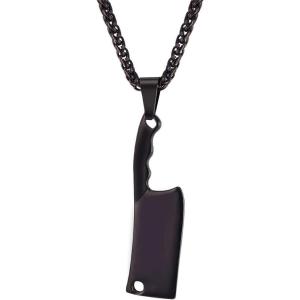 U7 Punk Necklaces Stainless Steel 18K Gold Plated Large Hip Hop Dagger/Knife/Sword/Steampunk Gear/Large Razor Blade Pendant Necklace for Men Women, Chain 22-24 Inches(12.Knife Black)