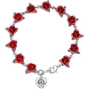 U7 Red Rose Link Bracelets for Women Girls 18K Gold Custom Text Photo Bracelet Romantic Rose Jewelry for Mom Wife(03-Projection I Love You-Platinum)