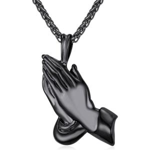 U7 Russian Orthodox Cross Pendant/Praying Hands/Ichthys Sign for Men Women Stainless Steel 18K Gold Plated Jesus Pendant Christian Religious Necklaces, Length 22″ Silver Black Gold(05 Praying Hands/Black)