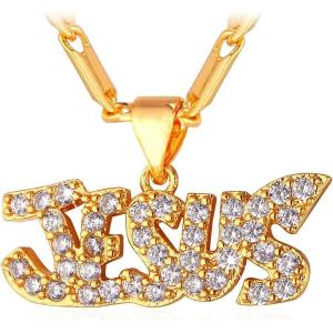 U7 Russian Orthodox Cross Pendant/Praying Hands/Ichthys Sign for Men Women Stainless Steel 18K Gold Plated Jesus Pendant Christian Religious Necklaces, Length 22″ Silver Black Gold(08 Jesus/Gold)