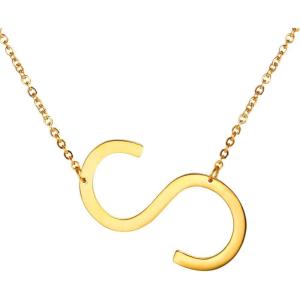 U7 Sideways Large Initial Necklaces for Women, Big Letter Script Name Necklaces Stainless Steel 18K Gold Plated Pendant Monogram Necklace(Gold)