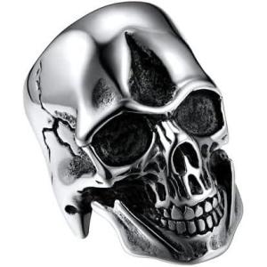 U7 Skull Ring, Skeleton Ring, Biker Ring for Cocktail Party, Gothic Fashion Rings with Skull, Size 7-14,Stainless/Black/Gold Color(A: Silver Skull)