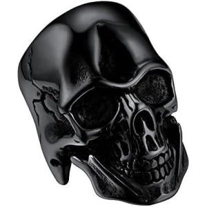 U7 Skull Ring, Skeleton Ring, Biker Ring for Cocktail Party, Gothic Fashion Rings with Skull, Size 7-14,Stainless/Black/Gold Color(E: Black Skull)