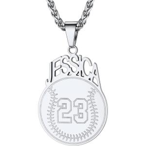 U7 Soccer Necklace for Men Football Baseball Basketball Stainless Steel Chain in Gold Silver Black Color, Shoes Pendant Necklaces for Gym Sport Players Hip Hop Jewelry, 22 Inch(G-Baseball Number+Name-Stainless-Customized)