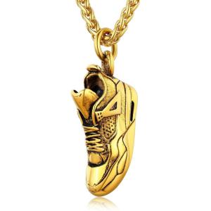U7 Soccer Necklace for Men Football Baseball Basketball Stainless Steel Chain in Gold Silver Black Color, Shoes Pendant Necklaces for Gym Sport Players Hip Hop Jewelry, 22 Inch(03-Running Shoe-Gold)