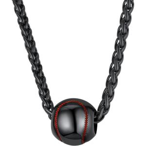 U7 Soccer Necklace for Men Football Baseball Basketball Stainless Steel Chain in Gold Silver Black Color, Shoes Pendant Necklaces for Gym Sport Players Hip Hop Jewelry, 22 Inch(04-Baseball-Black)