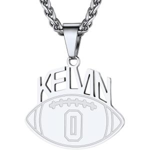U7 Soccer Necklace for Men Football Baseball Basketball Stainless Steel Chain in Gold Silver Black Color, Shoes Pendant Necklaces for Gym Sport Players Hip Hop Jewelry, 22 Inch(Z-Football Number+Name-Stainless-Customized)