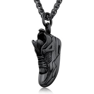 U7 Soccer Necklace for Men Football Baseball Basketball Stainless Steel Chain in Gold Silver Black Color, Shoes Pendant Necklaces for Gym Sport Players Hip Hop Jewelry, 22 Inch(03-Running Shoe-Black)