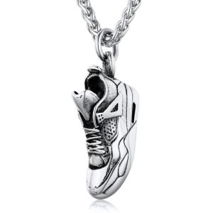 U7 Soccer Necklace for Men Football Baseball Basketball Stainless Steel Chain in Gold Silver Black Color, Shoes Pendant Necklaces for Gym Sport Players Hip Hop Jewelry, 22 Inch(03-Running Shoe-Stainless)