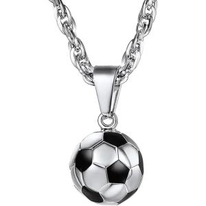 U7 Soccer Necklace for Men Football Baseball Basketball Stainless Steel Chain in Gold Silver Black Color, Shoes Pendant Necklaces for Gym Sport Players Hip Hop Jewelry, 22 Inch(01-Soccer-Stainless)