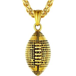 U7 Soccer Necklace for Men Football Baseball Basketball Stainless Steel Chain in Gold Silver Black Color, Shoes Pendant Necklaces for Gym Sport Players Hip Hop Jewelry, 22 Inch(02-Football-Gold)