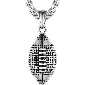 U7 Soccer Necklace for Men Football Baseball Basketball Stainless Steel Chain in Gold Silver Black Color, Shoes Pendant Necklaces for Gym Sport Players Hip Hop Jewelry, 22 Inch(02-Football-Stainless)