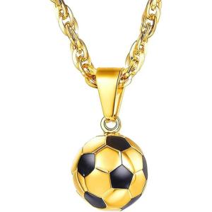 U7 Soccer Necklace for Men Football Baseball Basketball Stainless Steel Chain in Gold Silver Black Color, Shoes Pendant Necklaces for Gym Sport Players Hip Hop Jewelry, 22 Inch(01-Soccer-Gold)