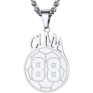 U7 Soccer Necklace for Men Football Baseball Basketball Stainless Steel Chain in Gold Silver Black Color, Shoes Pendant Necklaces for Gym Sport Players Hip Hop Jewelry, 22 Inch(H-Soccer Number+Name-Stainless-Customized)