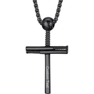 U7 Soccer Necklace for Men Football Baseball Basketball Stainless Steel Chain in Gold Silver Black Color, Shoes Pendant Necklaces for Gym Sport Players Hip Hop Jewelry, 22 Inch(D-Baseball Cross-Black-Custom Text)