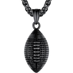 U7 Soccer Necklace for Men Football Baseball Basketball Stainless Steel Chain in Gold Silver Black Color, Shoes Pendant Necklaces for Gym Sport Players Hip Hop Jewelry, 22 Inch(02-Football-Black)