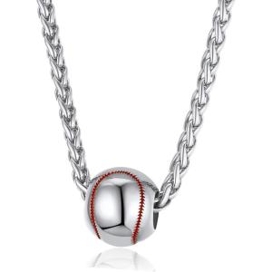 U7 Soccer Necklace for Men Football Baseball Basketball Stainless Steel Chain in Gold Silver Black Color, Shoes Pendant Necklaces for Gym Sport Players Hip Hop Jewelry, 22 Inch(04-Baseball-Stainless)