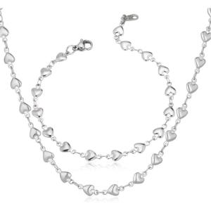 U7 Stainless Steel Jewelry Chain Link Bracelet & Heart Necklace