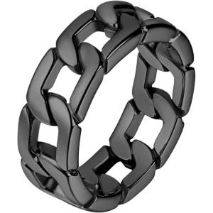 U7 Stainless Steel Mens Rings,7mm Gold/Black/Silver Chain Rings Fidget Spinner Ring Anxiety Ring for Men Women,Size 6-14(Black)
