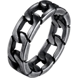 U7 Stainless Steel Mens Rings,7mm Gold/Black/Silver Chain Rings Fidget Spinner Ring Anxiety Ring for Men Women,Size 6-14(Retro Grey)