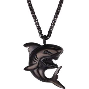 U7 Stainless Steel Shark Necklaces,18K Gold Plated Dolphin/Swordfish/Shark Pendant Necklace,Punk Mens Jewelry(1.Shark-Black)