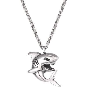 U7 Stainless Steel Shark Necklaces,18K Gold Plated Dolphin/Swordfish/Shark Pendant Necklace,Punk Mens Jewelry(1.Shark-Steel)