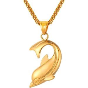 U7 Stainless Steel Shark Necklaces,18K Gold Plated Dolphin/Swordfish/Shark Pendant Necklace,Punk Mens Jewelry(4.Dolphin-18K Gold)