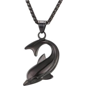 U7 Stainless Steel Shark Necklaces,18K Gold Plated Dolphin/Swordfish/Shark Pendant Necklace,Punk Mens Jewelry(4.Dolphin-Black)