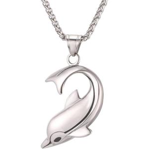 U7 Stainless Steel Shark Necklaces,18K Gold Plated Dolphin/Swordfish/Shark Pendant Necklace,Punk Mens Jewelry(4.Dolphin-Steel)