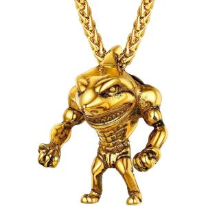 U7 Stainless Steel Shark Necklaces,18K Gold Plated Dolphin/Swordfish/Shark Pendant Necklace,Punk Mens Jewelry(5.Muscle Shark-18K Gold)