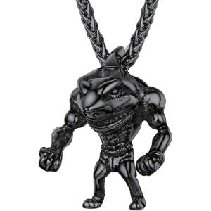 U7 Stainless Steel Shark Necklaces,18K Gold Plated Dolphin/Swordfish/Shark Pendant Necklace,Punk Mens Jewelry(5.Muscle Shark-Black)
