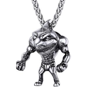 U7 Stainless Steel Shark Necklaces,18K Gold Plated Dolphin/Swordfish/Shark Pendant Necklace,Punk Mens Jewelry(5.Muscle Shark-Steel)
