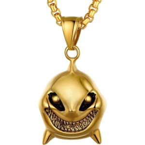 U7 Stainless Steel Shark Necklaces,18K Gold Plated Dolphin/Swordfish/Shark Pendant Necklace,Punk Mens Jewelry(6.Shark Head- 18K Gold)