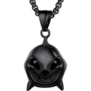 U7 Stainless Steel Shark Necklaces,18K Gold Plated Dolphin/Swordfish/Shark Pendant Necklace,Punk Mens Jewelry(6.Shark Head- Black)